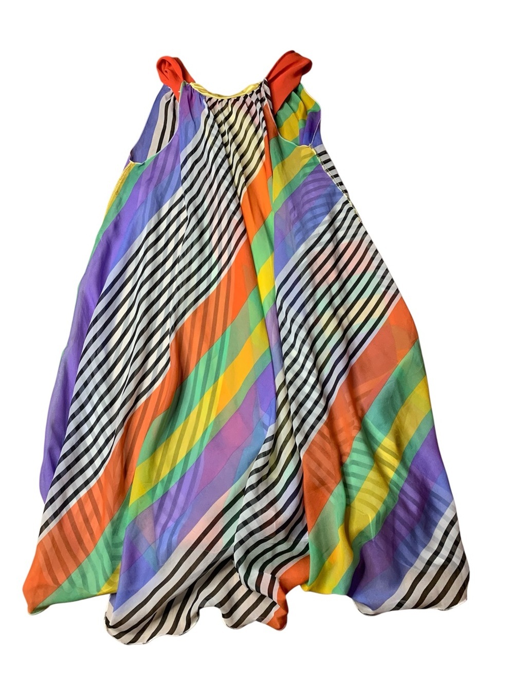Multi-Colored Rainbow Striped Flowy Summer Dress – Size S